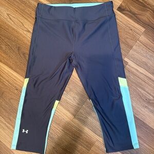 Under Armour dark grey  Leggings with teal  and Yellow Accents